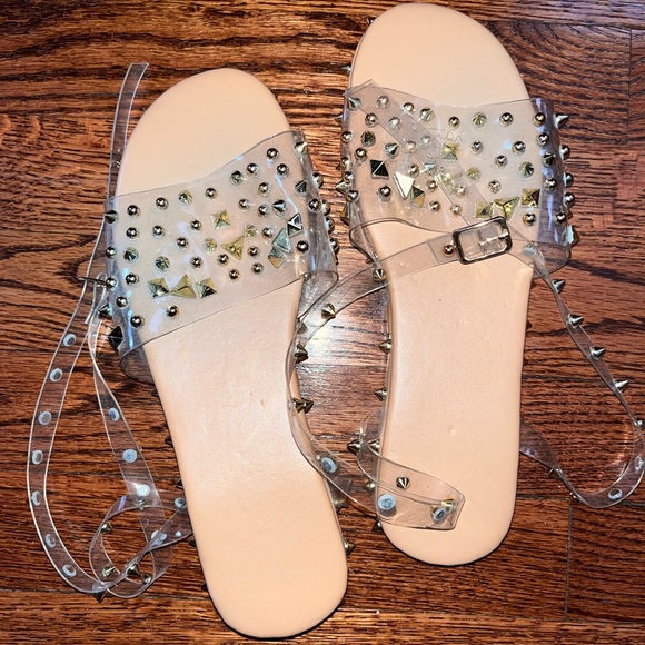 Shoes | Clear Sandals With Gold Spikes Wrap Around Ankle | Poshmark